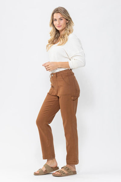 Judy Blue High Waist Brown Utility Slim Denim Jeans 88462-Jeans-Sunshine and Wine Boutique