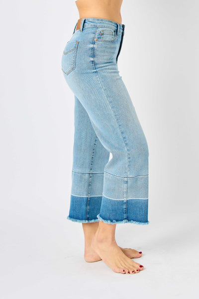 Judy Blue High Waist Release Hem Wide Leg Crop Denim 88705-Jeans-Sunshine and Wine Boutique