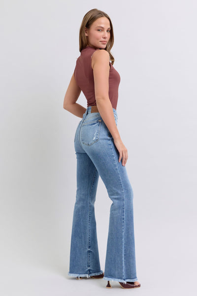 Judy Blue High Waist Fray Hem Bootcut Denim Jeans 82486-Jeans-Sunshine and Wine Boutique