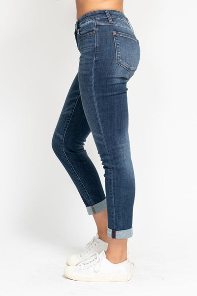 Judy Blue Basic Mid-Rise Cuffed Slim Denim 82428-Jeans-Sunshine and Wine Boutique