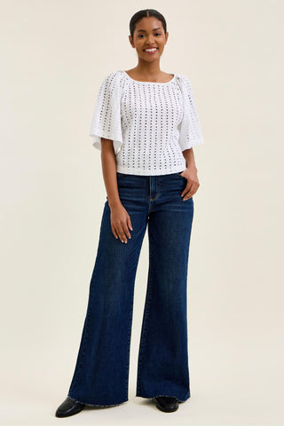 Judy Blue High Waist Adjustable Waistband Tabs Raw Hem Retro Wide Leg Denim Jeans 881114