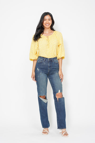 Judy Blue High Waist Knee Ripped Dad Denim 88680-Jeans-Sunshine and Wine Boutique