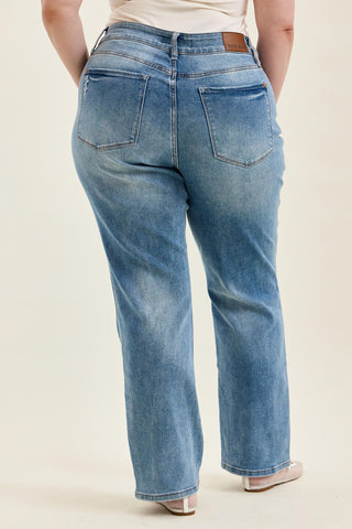 Judy Blue High Waist Tummy Control Contrast Wash Straight Denim Jeans 88794