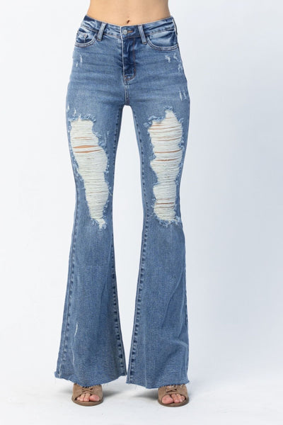 Judy Blue High Rise Heavy Destroy Flare 88457 - Exclusive-Jeans-Sunshine and Wine Boutique