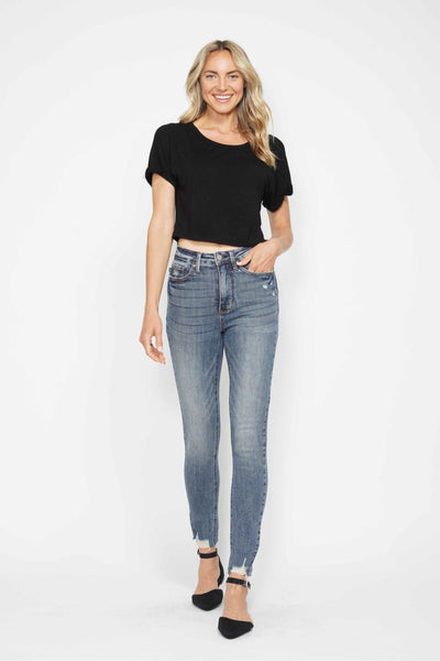 Judy Blue High Waist Tummy Control Vintage Wash Destroy Skinny Denim 88769-Jeans-Sunshine and Wine Boutique