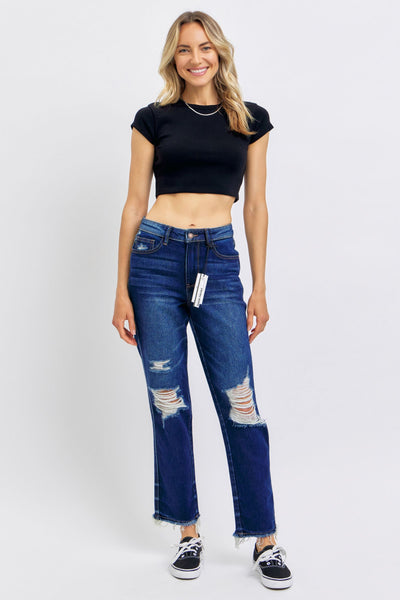 Judy Blue High Waist Rigid Magic Heavy Destroy Straight Jeans 88819-Jeans-Sunshine and Wine Boutique