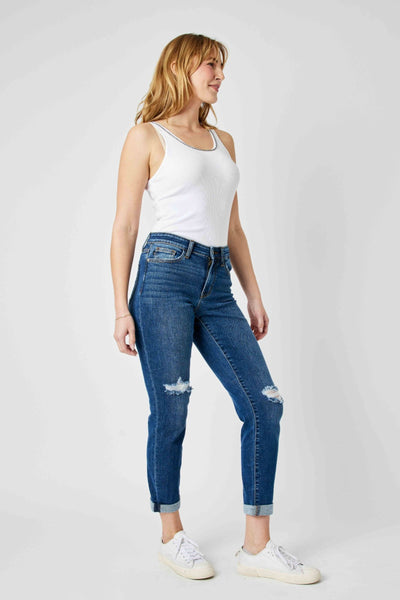 Judy Blue Mid Rise Destroy Slim Denim 82607-Jeans-Sunshine and Wine Boutique