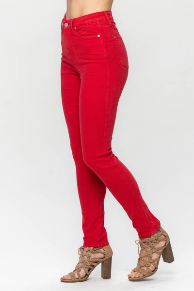 Judy Blue High Waist Tummy Control Top Garment Dyed Skinny Red Denim 88790 - Exclusive-Jeans-Sunshine and Wine Boutique