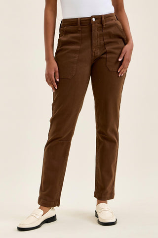 Judy Blue High Waist Aurora Weekender Garment Dyed Mahogany Slim Straight Jogger Denim Jeans 881196