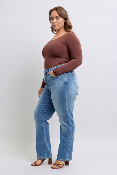 Judy Blue High Rise Vintage Wash Thermal Straight Denim Jeans 82632-Jeans-Sunshine and Wine Boutique