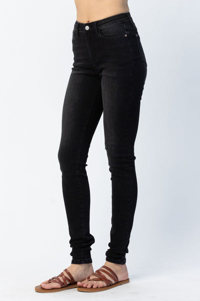 Judy Blue High Waist Un-cuffed Black Tall Skinny Denim Jeans 88450-Jeans-Sunshine and Wine Boutique