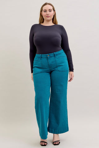 Judy Blue Mid Rise Teal Utility Wide Leg Denim Jeans 881061