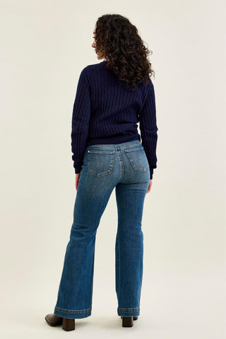 Judy Blue High Waist Tummy Control Double Button Flare Denim Jeans 881018 - Petite