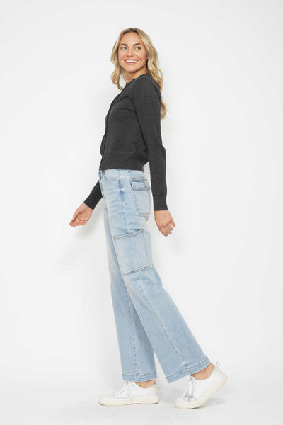 Judy Blue High Waist Cargo Wide Leg Denim 88924-Jeans-Sunshine and Wine Boutique