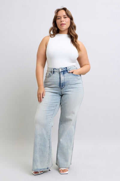 Judy Blue High Waist Tummy Control Retro Wide Leg Denim Jeans 88867-Jeans-Sunshine and Wine Boutique