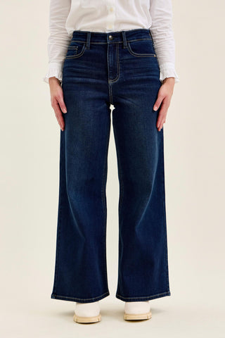 Judy Blue High Waist Lux Dark Twighlight Retro Wide Leg Denim Jeans 82748 - Petite