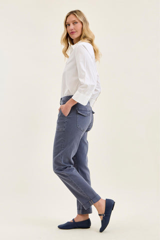 Judy Blue High Waist Aurora Weekender Garment Dyed Vintage Indigo Cuffed Slim Straight Jogger Denim Jeans 881194