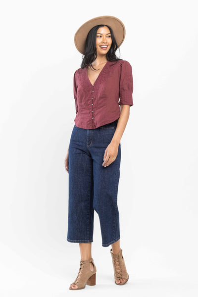 Judy Blue High Waist Tummy Control Tailored Wide Leg Crop Denim 88716-Jeans-Sunshine and Wine Boutique