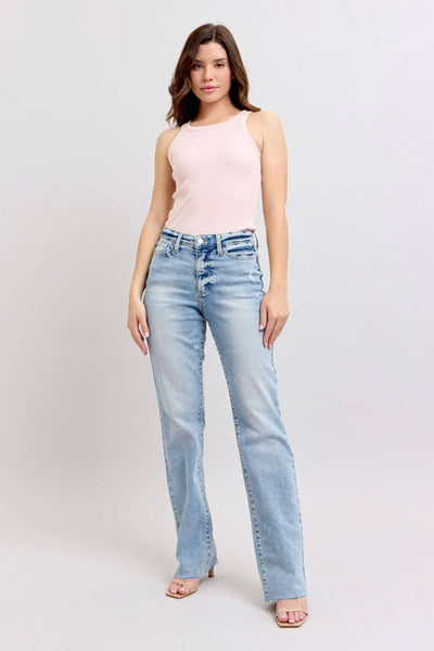 Judy Blue Mid Rise Light Wash Dad Denim Jeans 88926-Jeans-Sunshine and Wine Boutique