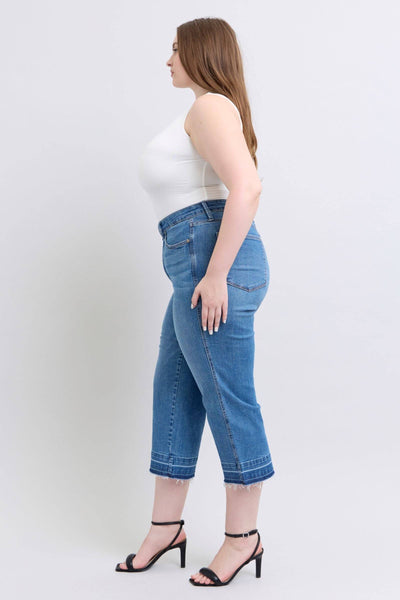Judy Blue High Waist Tummy Control Release Hem Crop Wide Leg Denim Jeans 88875-Jeans-Sunshine and Wine Boutique