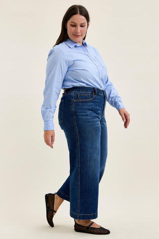Judy Blue High Waist Tummy Control Deep Indigo Claudia Ankle Wide Leg Denim Jeans 881187