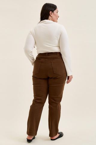 Judy Blue High Waist Aurora Weekender Garment Dyed Mahogany Slim Straight Jogger Denim Jeans 881196