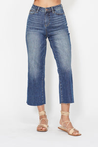 Judy Blue High Waist Back Pocket Embroidery Crop Wide Leg Denim 88873-Jeans-Sunshine and Wine Boutique