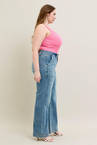 Judy Blue High Waist Double Button Wide Leg Denim Jeans 88942