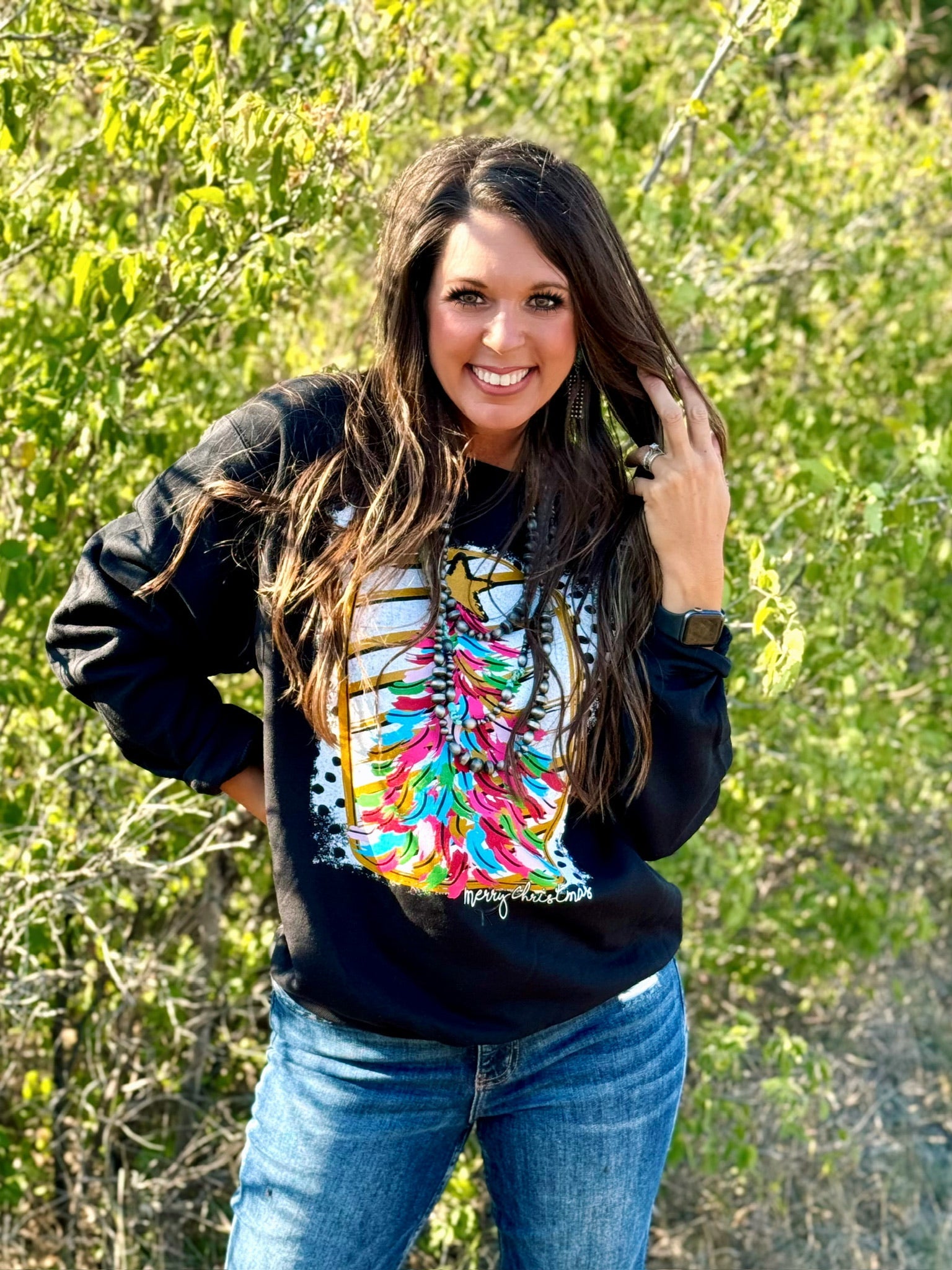 Texas True Threads Paintbrush Christmas Tree Long Sleeve & Sweatshirt-Tees-Sunshine and Wine Boutique