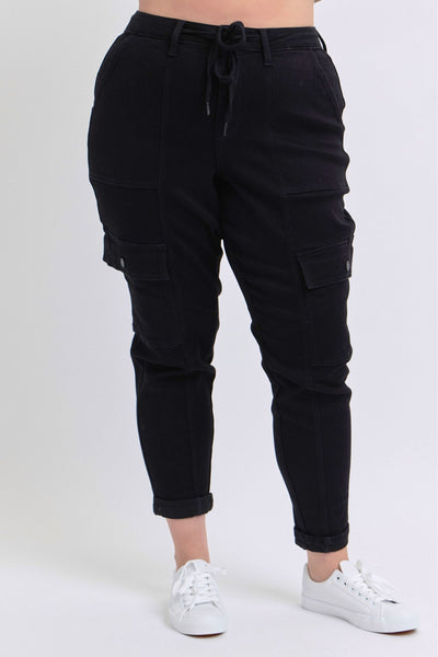 Judy Blue High Waist Cargo Cuff Black Jogger Denim 88910-Jeans-Sunshine and Wine Boutique