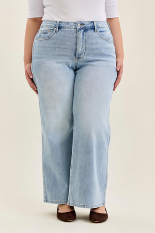 Judy Blue High Waist Tummy Control Retro Wide Leg Denim Jeans 881128 - Petite