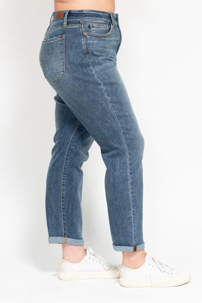 Judy Blue High Waist Bleach Splash Boyfriend Denim 82346-Jeans-Sunshine and Wine Boutique