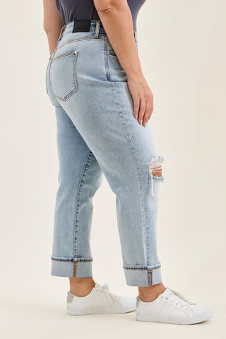 Judy Blue Mid Rise Bandana Loop Boyfriend Denim Jeans 82723