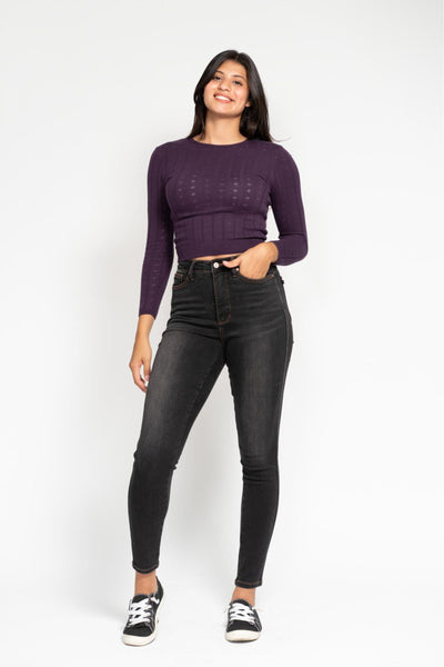 Judy Blue High Waist Tummy Control Black Wash & Contrast Thread Skinny 88768-Jeans-Sunshine and Wine Boutique