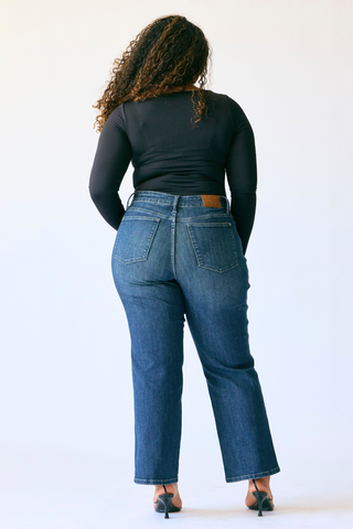 Judy Blue Mid Rise Tummy Control Classic Straight Denim Jeans 88861 - Petite