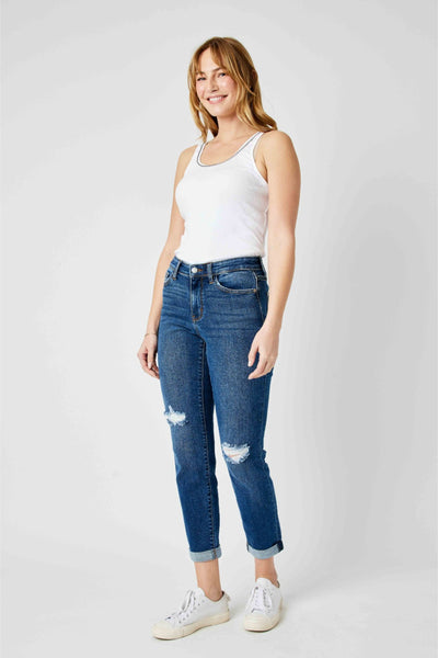 Judy Blue Mid Rise Destroy Slim Denim 82607-Jeans-Sunshine and Wine Boutique