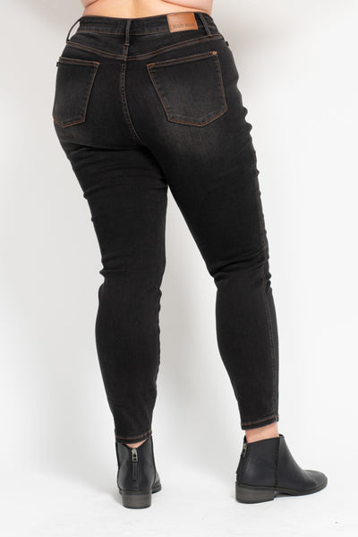 Judy Blue High Waist Tummy Control Black Wash & Contrast Thread Skinny 88768-Jeans-Sunshine and Wine Boutique