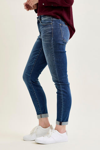 Judy Blue Basic Mid Rise Cuffed Slim Denim Jeans 82428