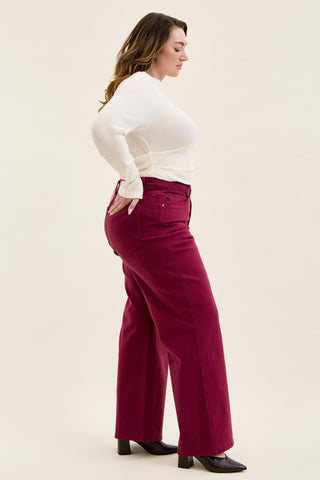 Judy Blue High Waist Tummy Control Boysenberry Retro Wide Leg Denim Jeans 881168