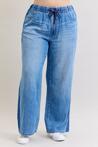 Judy Blue High Waist Wilhemina Elastic Waistband Drawstring & Side Panel Denim Jeans 881005