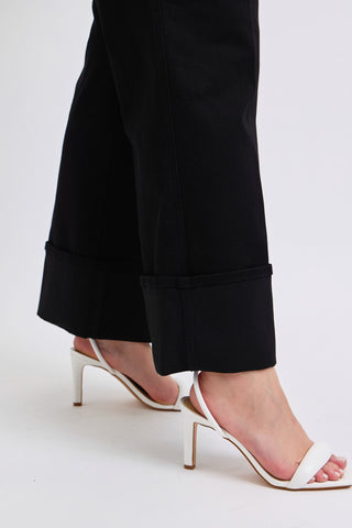 Judy Blue High Waist Retro Wide Leg Black Cuffed Denim Jeans 82617