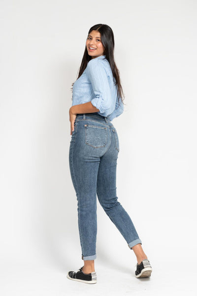 Judy Blue High Waist Bleach Splash Boyfriend Denim 82346-Jeans-Sunshine and Wine Boutique