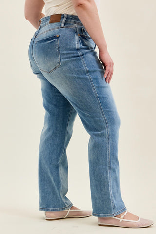 Judy Blue High Waist Tummy Control Contrast Wash Straight Denim Jeans 88794