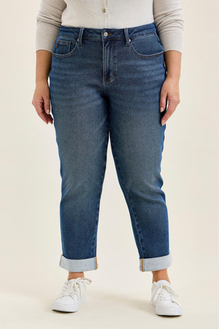Judy Blue Mid Rise Billie Knit Indigo Boyfriend Denim Jeans 881126