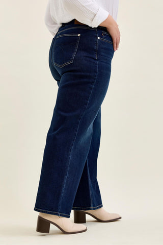Judy Blue High Waist Lux Dark Twighlight Retro Wide Leg Denim Jeans 82748 - Petite