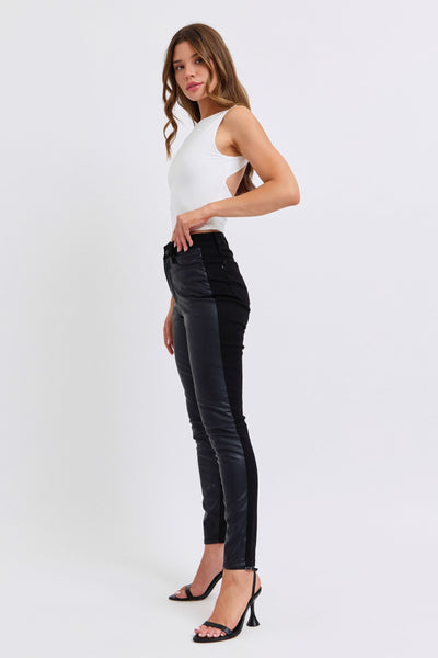 Judy Blue High Waist Faux Leather & Denim Jeans Skinny 88810-Jeans-Sunshine and Wine Boutique