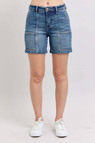 Judy Blue High Waist Utility Mid Length Denim Short 150316-Shorts-Sunshine and Wine Boutique