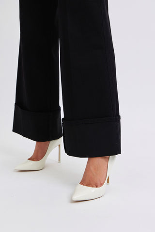 Judy Blue High Waist Retro Wide Leg Black Cuffed Denim Jeans 82617