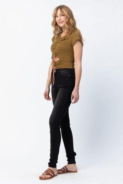 Judy Blue High Waist Un-cuffed Black Tall Skinny Denim Jeans 88450-Jeans-Sunshine and Wine Boutique