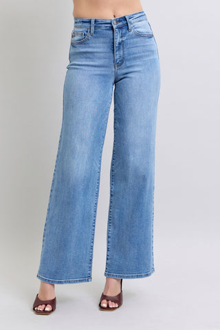 Judy Blue High Waist Vintage Wash Retro Wide Leg Denim Jeans 82625-Jeans-Sunshine and Wine Boutique